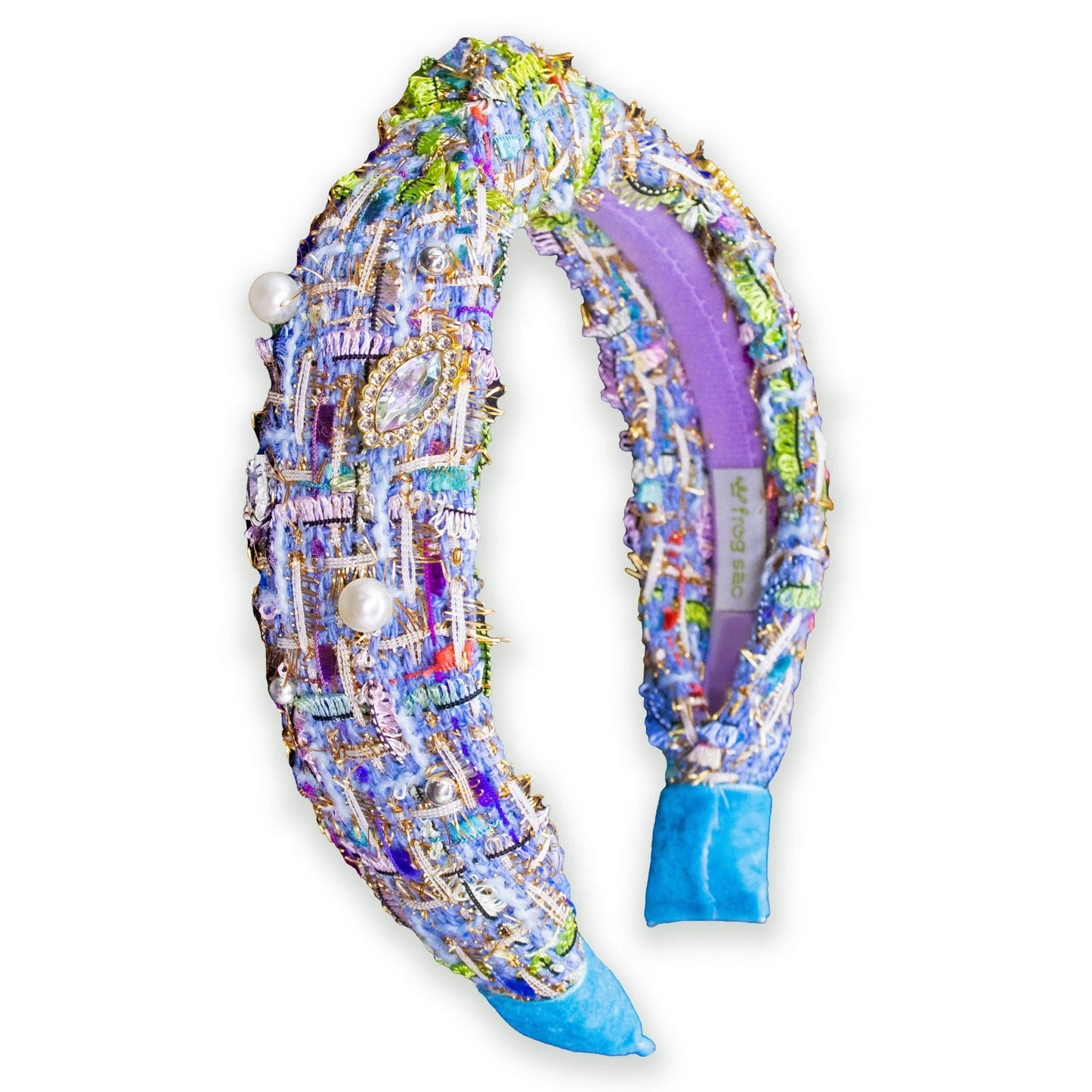 Embellished Knot Headband-Tweed Rhinestones Pearl