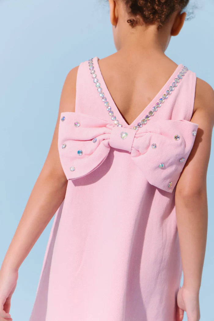 Pink Crystal Heart Denim Dress