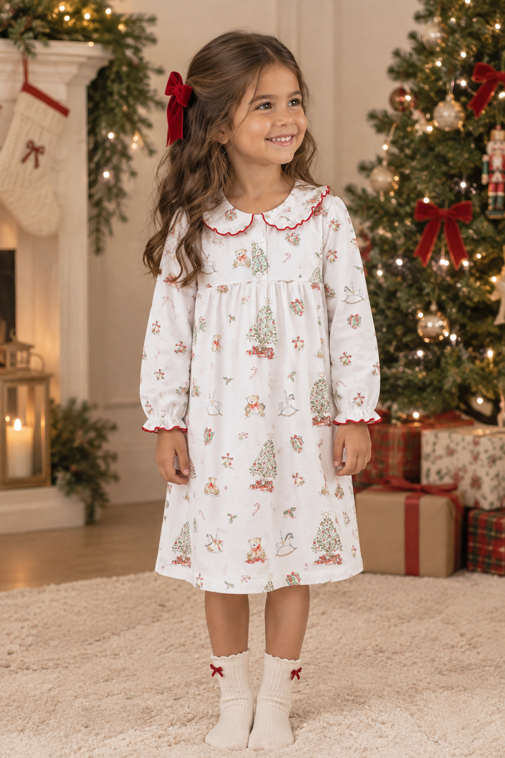 Christmas Tree Printer Pima Dress with round collar