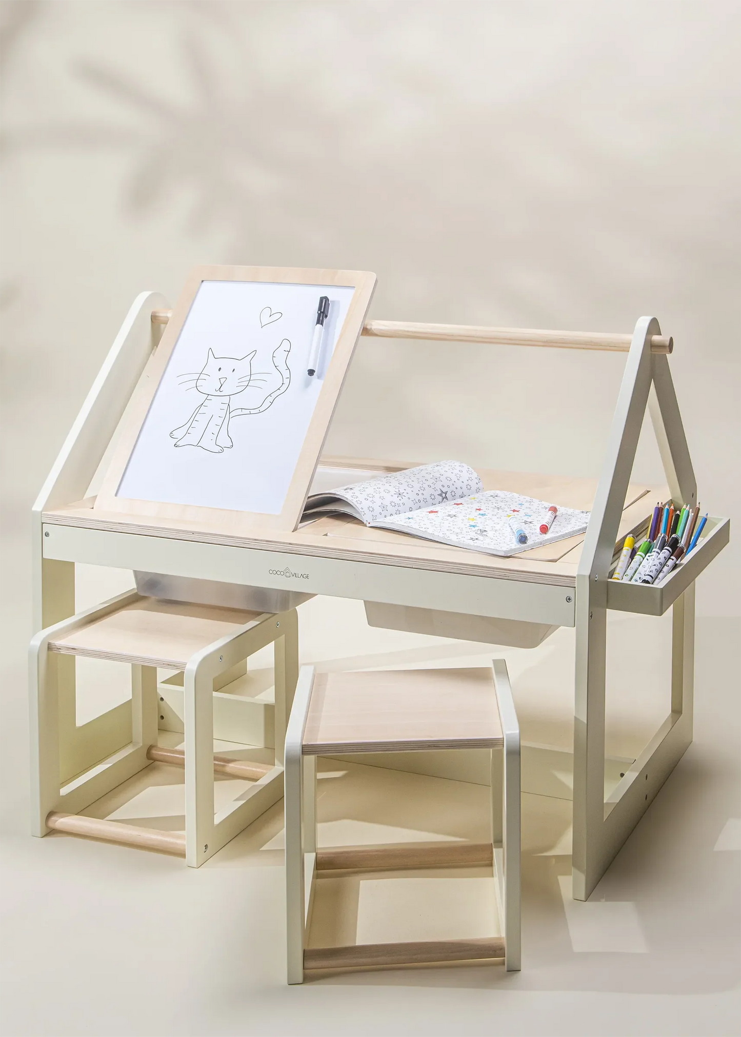 Multifunction Wooden Art & Sensory Table w/Stools