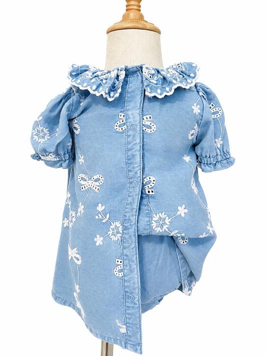 Freya Embroidered Bows Romper Set