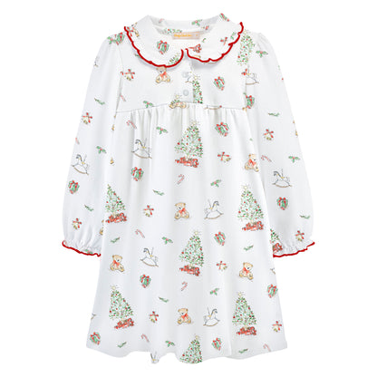 Christmas Tree Printer Pima Dress with round collar