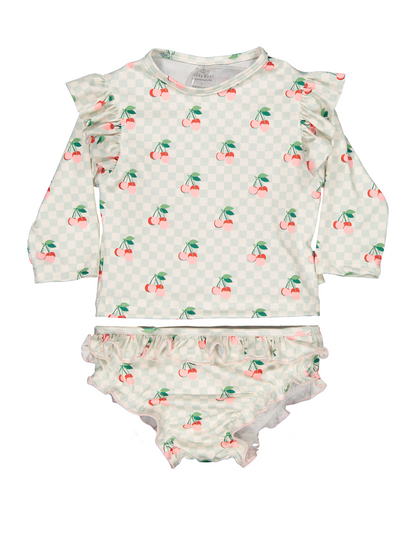 Cherries Squares Long Sleeve Bikini