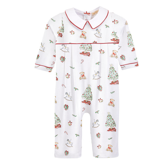 Christmas Tree Printer Pima Playsuit with Point Collar