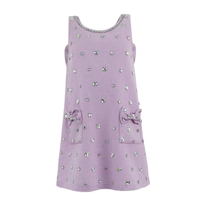 Lavender Crystal Heart Denim Bow Dress
