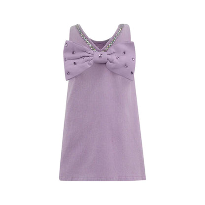 Lavender Crystal Heart Denim Bow Dress