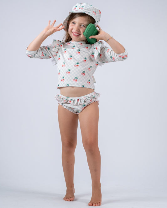 Cherries Squares Long Sleeve Bikini