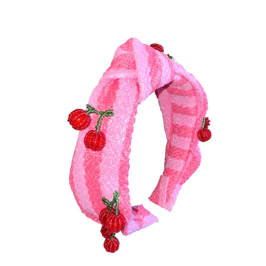 Cherry Beaded Charm Knot Headband