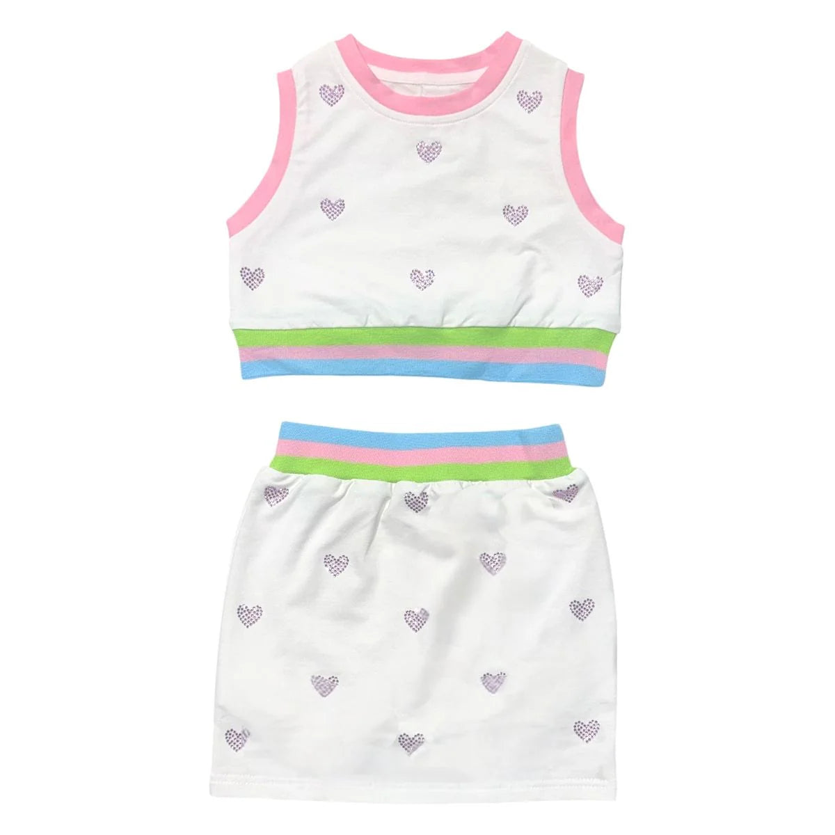 Krystina Crystal Heart Tenis Crop Top and Skirt Set