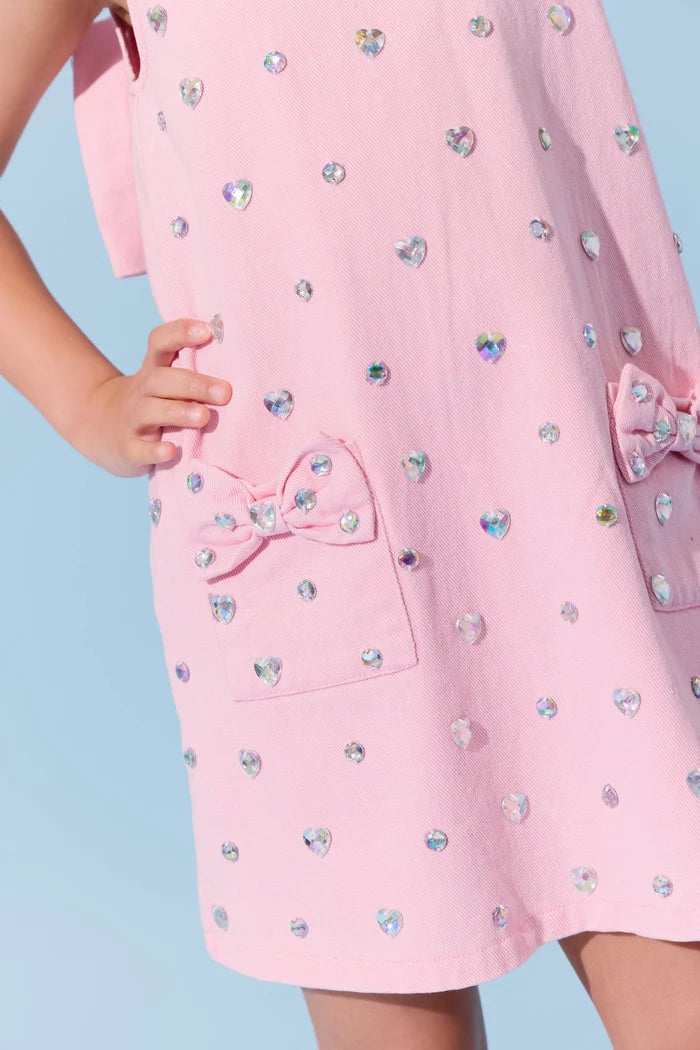 Pink Crystal Heart Denim Dress
