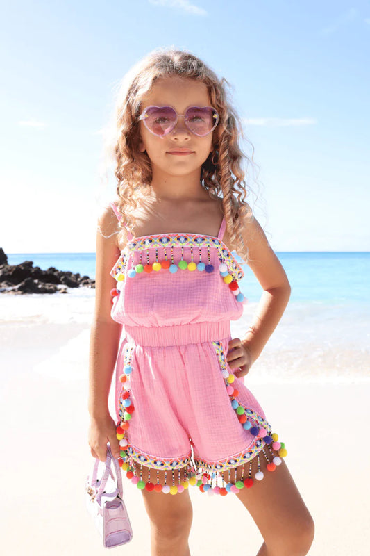 Pink Rainbow Pom Pom Romper