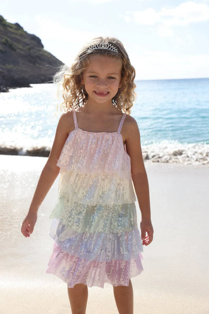 Rainbow Sequin Tiered Dress